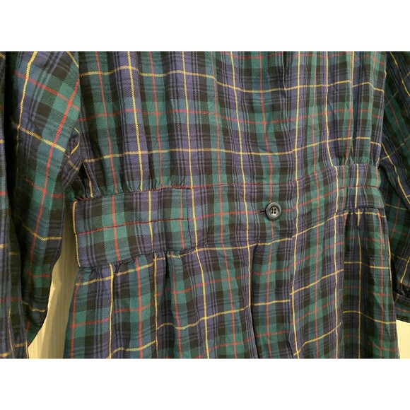 Vintage Green Plaid Shirt Dress Holiday Midi Tiered Modest Grunge Albert Nipon - Picture 3 of 16
